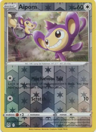 Lost Origin Aipom #144/196 reverse holo